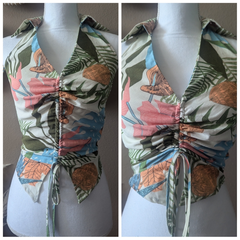 Milk & Honey Halter Collared Neck Tropical Top